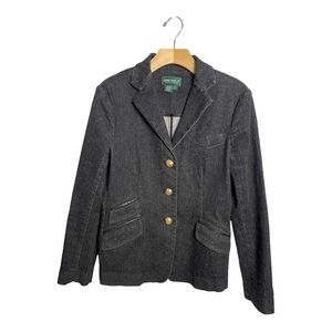 Lauren Jeans Co. Vintage Black Denim Equestrian Blazer Jacket Gold Buttons Sz 6